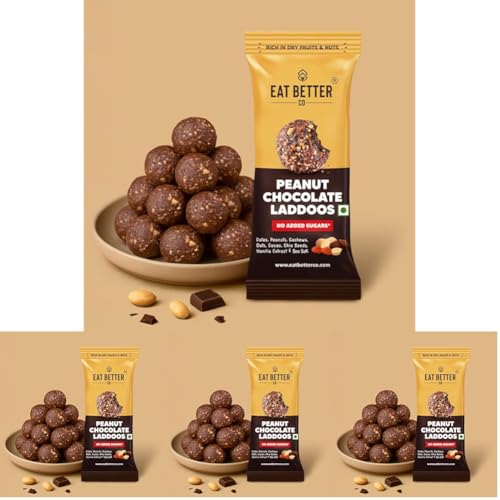 Image of EAT BETTER CO - Peanut Chocolate - Sugar-Free Laddoos | High Protein & Instant Energy | 95% Dry-Fruits - Pack of 16 - Healthy Chocolate - No Added Sugar | Healthy Snacks | Energy-Bar Replacement - 40g