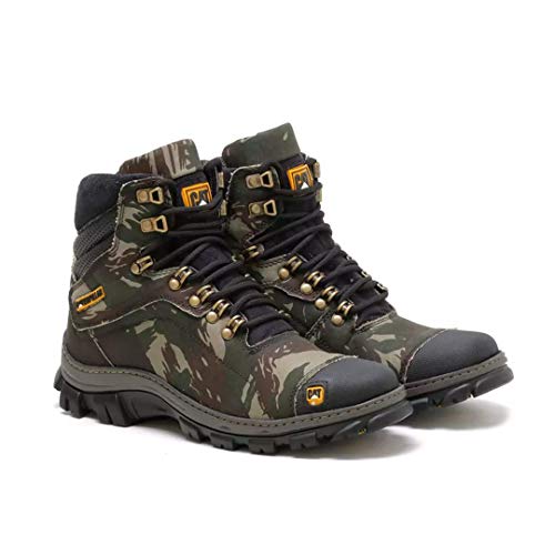 Botina Bota Couro Camuflada Militar Solado Antiderrapante (40)