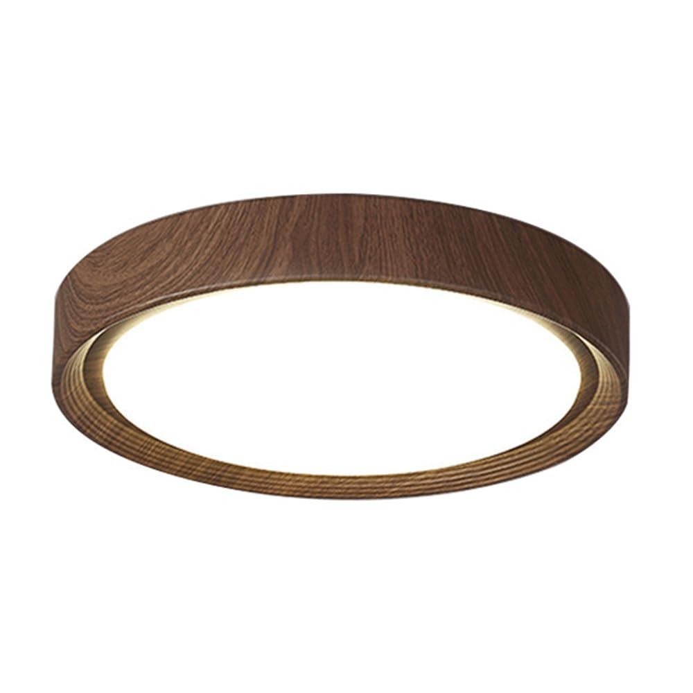 MESOVFCA Modern Round Flush Mount Ceiling Light Water Transfer Wood Grain Iron Fixture 3 Color Dimming E26 Base Acrylic Shade Walnut Finish Lighting for Bedroom Hallway Living Room(50cm)
