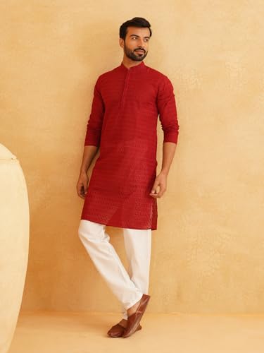 Image of Sojanya (Since 1958 Motifs Embroidered Thread Work Pure Cotton Straight Only Kurta
