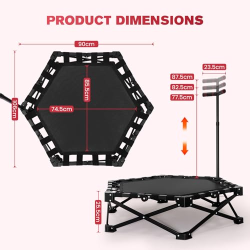 Trampoline de fitness 101,6 cm avec guidon réglable - Silencieux - Mini trampoline élastique - Saut à l'élastique - Entraînement cardio - Pour adultes - Charge maximale : 150 kg – Image 3