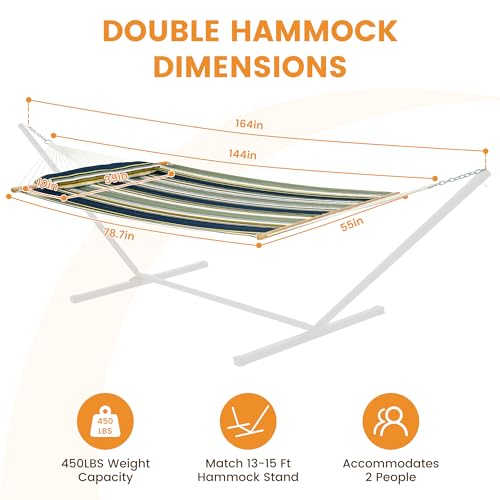 Image of Lazy Daze Hammocks 12 FT Quilted Fabric Double Hammock with Spreader Bars, Detachable Pillow and Carabiners, 450lbs Weight Capacity, Forest Stripes