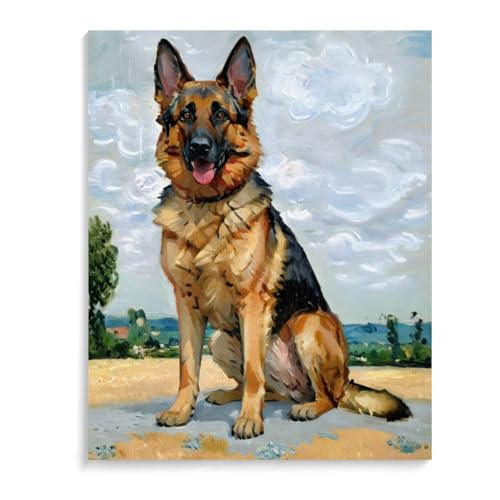 DIY Oil Painting by Number German Shepherd Dog Painting by Numbers for Beginners,Acrylic Paint Crafts for Home Decor 12x16inch(30x40cm) Frameless
