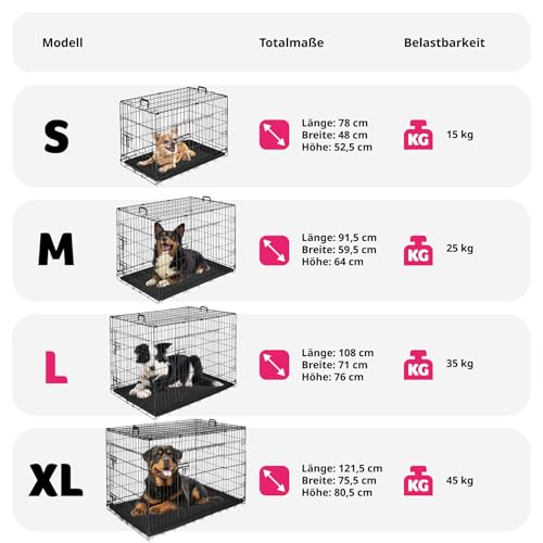 tectake® Hundekäfig, Hundegitter Box, Dog Kennel, Hundebox faltbar, Transportbox stabil, für Hunde und Welpen, für Kofferraum, Auto, Camping und Zuhause, Wohnung - 108 x 71 x 76 cm