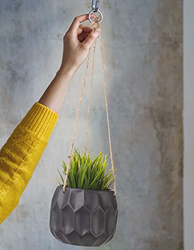 Palais Essentials Wall Hanging Planter Ceramic Plant Pots With Hanger Indoor And Outdoor (Thumb Print Matte, Black) #TOP2