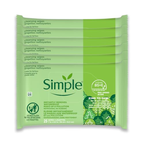 Simple Kind to Skin Facial Wipes for Women, Gentle Cleansing, 6 Pack Set