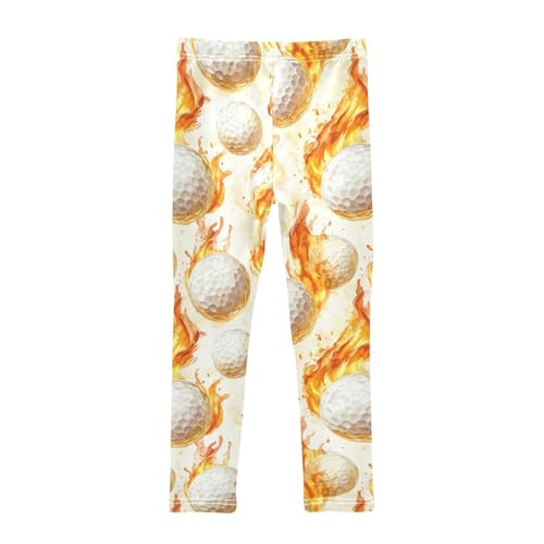 Watercolor Fire White Golf Balls Girls Leggings Kids Yoga Pants Dance Active Tights 4T2