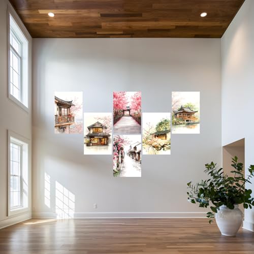 Image of SiddArtify Asian Architecture Wall Art Prints Set - Watercolor Building Poster Decor for Living Room Bedroom Office - 8x12 Sticker Pack of 6