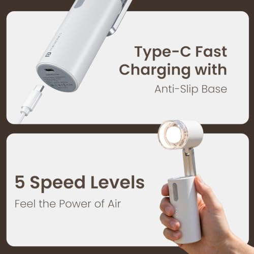 Image of Portronics Airlo Rechargeable Personal Hand Fan with LED Light, 18000 RPM High-Speed Airflow, 3000mAh Battery, BLDC Motor, 5 Speed Levels, Type-C Charging, For Travel, Office, Makeup & Outdoor
