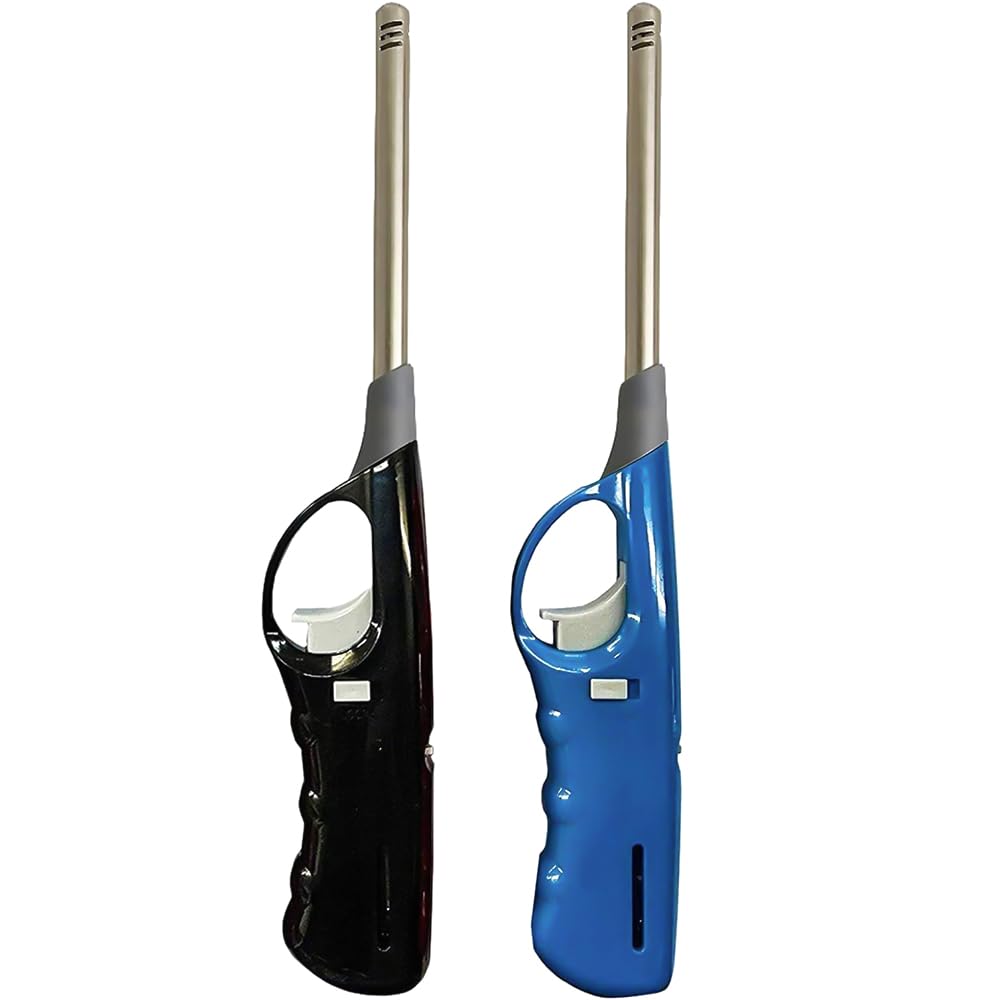 2 x Candle Lighter Refillable Gas Adjustable Flame Windproof Long Reach BBQ Lighter for Kitchen Cooking Camping Wood Burner & Fireworks (Assorted Colors)