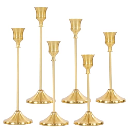 6Pcs Candlestick Holders,Brass Gold Metal Taper Candle Holder for Pillar