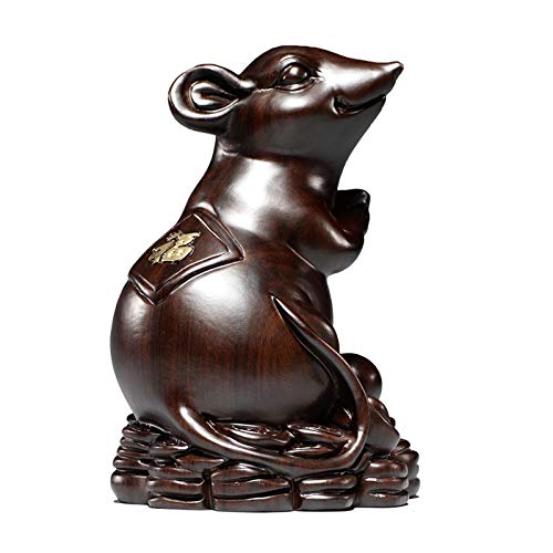 Rat en ébène Feng Shui : statue animal zodiaque chinois artisanale