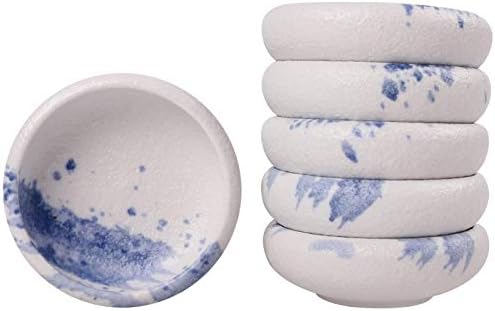 Uaral Soy Sauce Dish Sushi Dipping Bowl Pinch Bowls Japanese Small Plate Set of 6,3.75 Inch4.5 oz Texture White