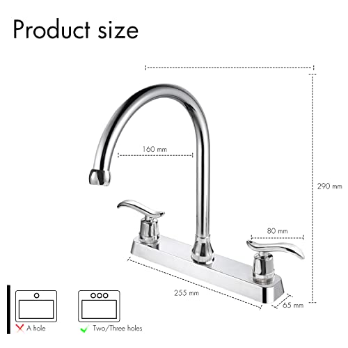 Solvex 2 Handle Kitchen Sink Faucet, High Arc 360 Swivel Stainless Steel Pipe 3 Hole Kitchen Faucet, Commercial Modern Chrome Kitchen Sink Faucet, Us-Sp-80103 #TOP5