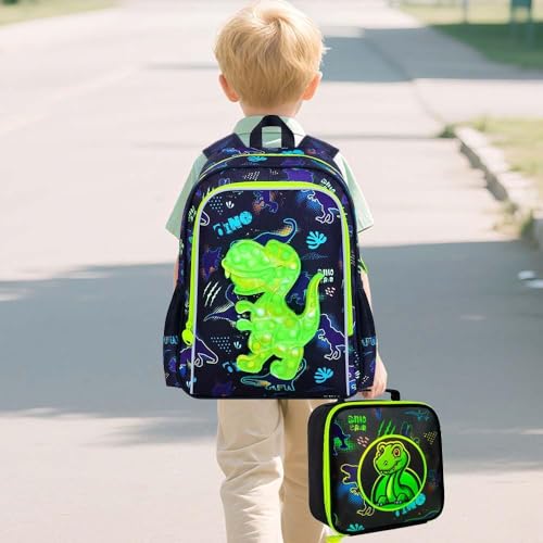 Image of CCJPX 5Pcs Kids Luggage for Boys, Dinosaur Rolling Travel Carry on Suitcase for Toddler Children with Wheels(Black)