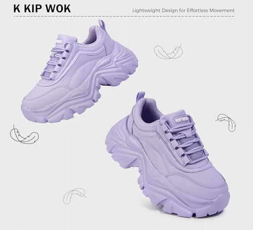 Image of K KIP WOK Chunky Sneakers for Women Fashion Platform White Leather Casual Dad Shoes Comfortable Wedge Walking Sport Sneakers | White Leather Casual Dad Shoes Comfortable Wedge Walking Sport Sneakers