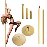 TRUTZHOLM Pole Dance Tanzstange Profi in schwarz oder chrom ca. 231-274 cm Ø 45 mm Static & Spinning ohne Bohren Fitness (Gold)