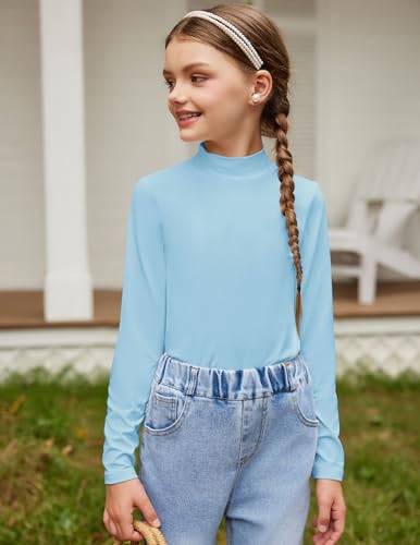 Image of Arshiner Girls Long Sleeve Mock Turtleneck Shirts Slim Fit Base Layer Top
