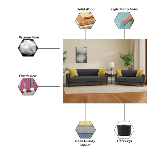 Image of Casaliving Dominic 3 + 2 Seater Sofa Set for Living Room (Black) Premium Fabric Sofa