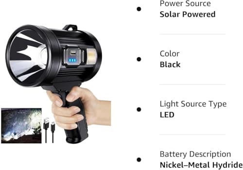Image of Searchlight Portable LED Flashlight Lighting High Lumen, Flashlight with Zoom, Outdoor Adjustable Brightness Flashlight, 1000000 Lumens Bright LED Spotlight, Long Running Spot Light Searchlight