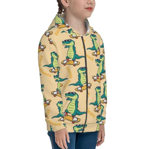 Cartoon Crocodile Skateboard Kids Pullover Hoodies Boys Zip Up Sweatshirts Girls Athletic Clothes with Pocket4