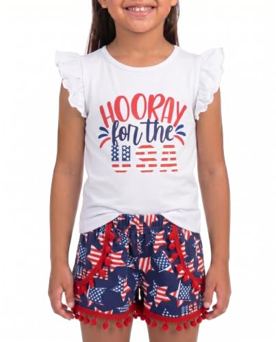 Image of Unique Baby Girls Toddler Big Kid Sleeveless Tank with Pom Pom 2pc Shorts Set Outfit
