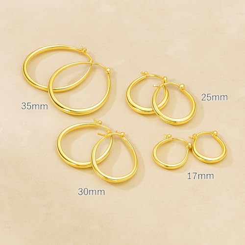 14K Gold Small Hoop Earrings for Women, U-Shaped Design, 17/25/30/35mm, Perfect for Everyday Wear3