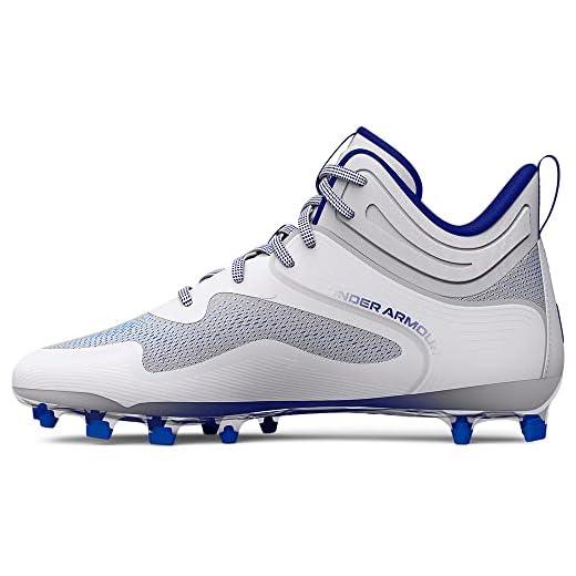 Under Armour mens Command Mid Mt Tpu Cleat Lacrosse Shoe, (102) White/Royal/Royal, 8.5 US