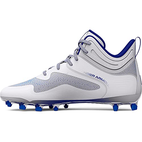 Under Armour Men's Command Mid Lacross MT TPU Cleat Shoe, White/Royal/Royal, 10.5