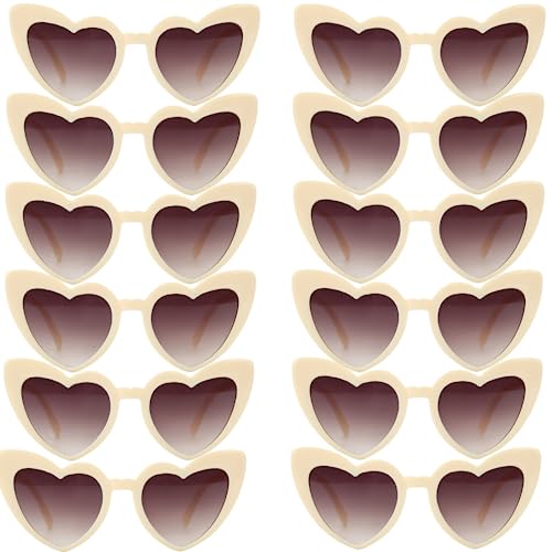 Loanzeg 12 Pairs Bachelorette Party Sunglasses Heart Shaped Sunglasses Party Decorations Bridesmaid Proposal Gifts Women girl (12 Champagne)