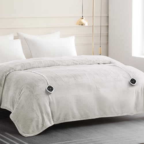Image of HOMLYNS LuxeHeat Heated Blanket Electric Blanket King Size, Soft Flannel Sherpa Heating Blanket with 10 Heat Settings, 1-10 hrs Timer Auto Shut Off (90x100 inches, Cream), Only for 120V Voltage Use