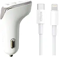 Carregador Veicular para Iphone PD USB-C Lightning KAIDI KD-304CL Turbo 38W Carregamento Rápido 3 Saidas