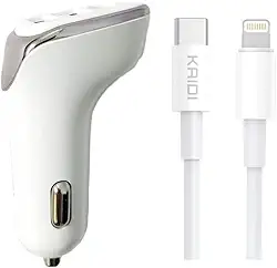Carregador Veicular para Iphone PD USB-C Lightning KAIDI KD-304CL Turbo 38W Carregamento Rápido 3 Saidas