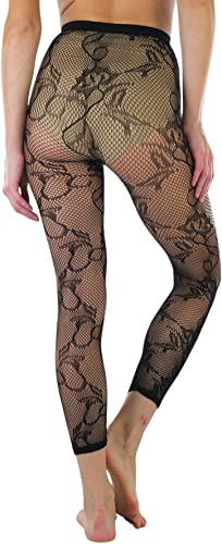 Image of ToBeInStyle Women's Single Floral Lace Fishnet Tights Footless & Stirrup Design