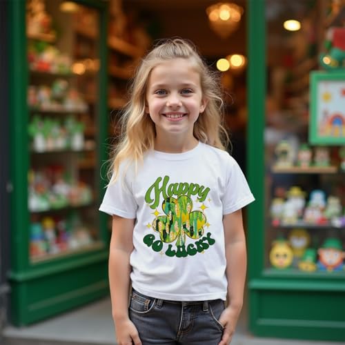 MODNTOGA Kids Girls St Patricks Day Shamrock Graphic T-Shirt Happy Go Lucky Print Shirt Green Clover Short Sleeve Tee Tops2