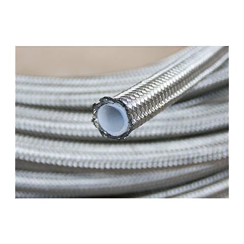 Autobahn88 PTFE Teflon Hose with High Tensile Stainless Steel Braided (Single Layer) for Fluids : Brake, Clutch, Hydraulic. Silver. (-3AN, 2 Feet) Cover