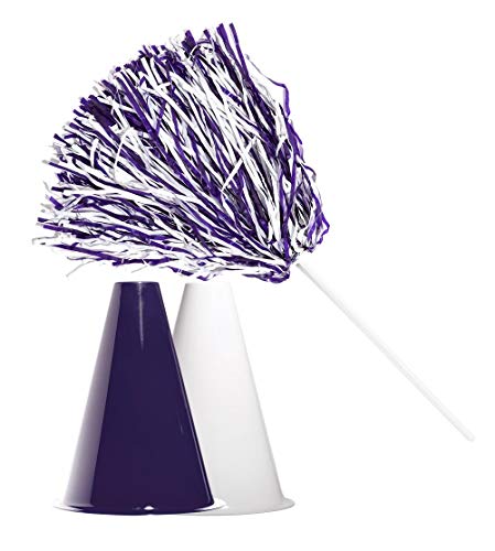 Anderson's School Spirit,Purple and White Pom Poms and Megaphones Set, Plastic Megaphones, Sports Fan Gear, Football Game, Cheerleader Accessories, Team Spirit Products, 12 Pieces
