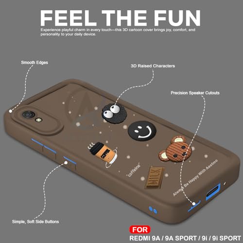 Image of AESTMO Back Case Cover for Redmi 9A Cover | Cute Fun Cartoon 3D Ball | Coffee Silicone Case | Full Body Protection | Camera Protection Back Cover for Redmi 9A (Brown)