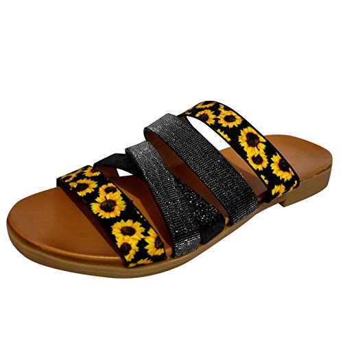 Sandales ouvertes respirantes à enfiler pour femme - Chaussures plates d'été pour femme - Chaussures blanches - Pointure 39, Noir , 37 EU Cover