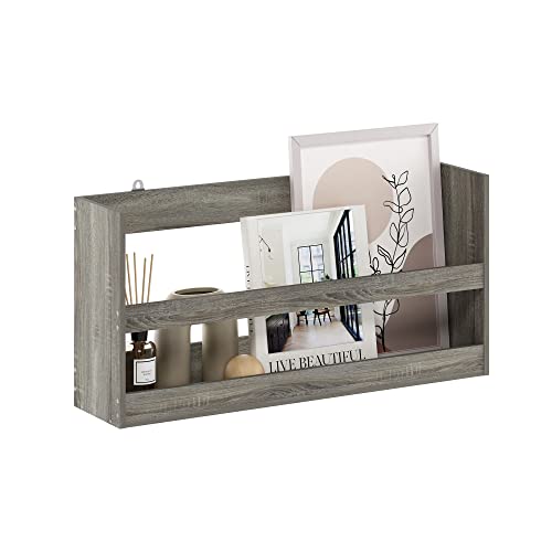 Image of Furinno Hermite Multipurpose Wall Mounting Storage Shelf, French Oak | Wall Shelf with Guard Rail, Floating Shelf, Wall Mounted Shelves, for Bathroom, Bedroom, Living Room, Home Office