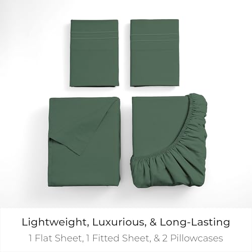 Image of Mellanni King Sheets Set - 4 PC Iconic Collection Bedding | Hotel Luxury, Extra Soft, Cooling Bed Sheets - Wrinkle, Fade, Stain Resistant (King, Emerald Green)