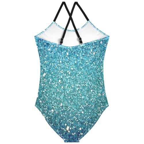 Pigsaly Girls One Piece Swimsuits Mint Green Sky Blue Gradient Flashing Glitter Kids Cross Back Swimwear Bathing Suit 3T2