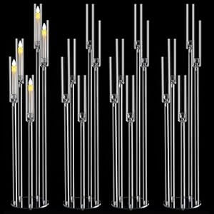 4pcs 5 Arm Acrylic Candelabra,Clear Candle Holder for Wedding,45.7inch Tall Floor Candle Holders for Ceremony Birthday Party Home Decoration Fit 0.8 LED Candles