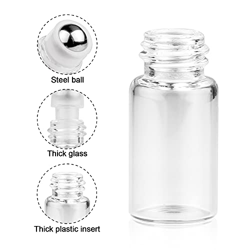 3ml Roller Bottles 20 Pcs Clear Glass Roll on Bottles Refillable Essential Oil Perfume Rollerball Bottles Container vial (gold cap)3