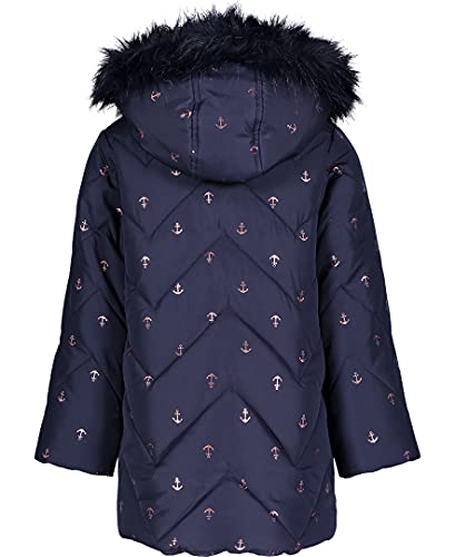 Nautica Girls' Heavyweight Hooded Winter Puffer Coat with Full Length Zipper, Peacoat Chevron, 42
