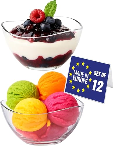 LAV Cuencos para Postres Cristal, Set 12, 215ml SIN PLOMO Cuencos de Vidrio, Cuencos de Helado, Tazones para Salsas, Ensaladera de Vidrio, Tazas para Postres, Bol Natillas