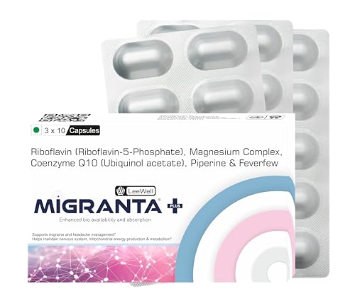 Image of Plus - Migraine Supplements, Headache Relief Products with Coenzyme Q10, Magnesium and Riboflavin (Vitamin B2) - 30 Capsules