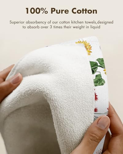 Image of Miss Adola 2pcs Waffle Kitchen Towels - 16x26 Inch Cotton Waffle Weave Dish Cloths Set of 2 with Hanging Loop Absorbent Hand Tea Towels Cute Design for Housewarming Gift, Cat in Flowers