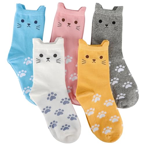 Rebundex 5 Pares Calcetines Gatos Mujer Divertidos Calcetines
