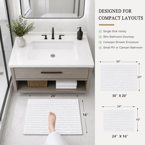 Image of Arotive Luxury Small Bathroom Rugs 24x16, Extra Soft Thick Absorbent Shaggy Chenille Bath Rugs, Machine Wash Dry, Bath Mats for Bathroom Floor, Tub and Shower, Home Decor Accessories, White